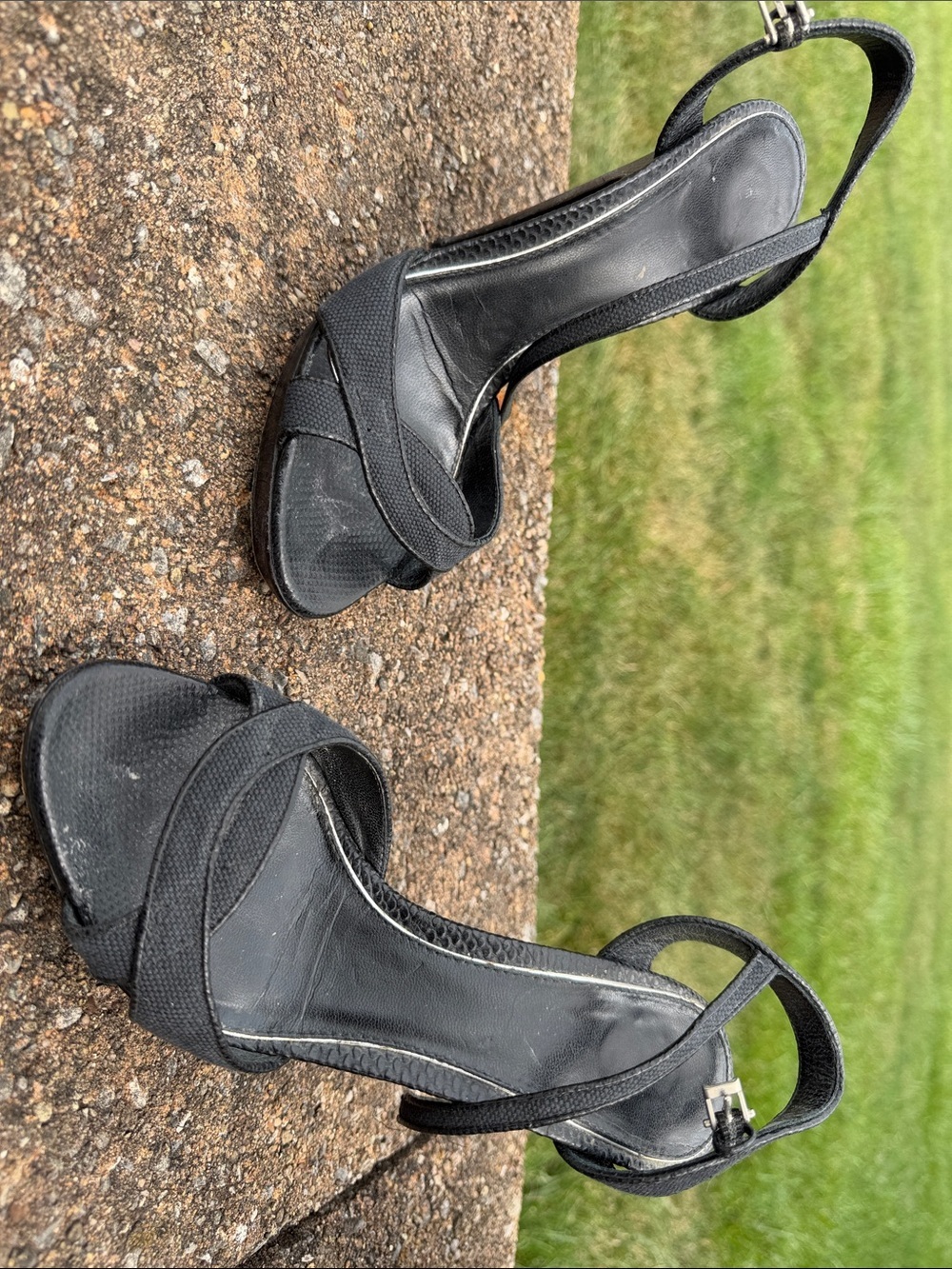 Elie Tahari Black Crisscross Open-Toe Slingback Heels